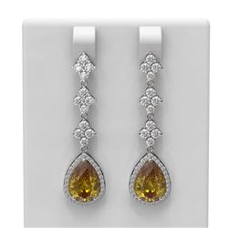 8.22 ctw Canary Citrine & Diamond Earrings 18K White Gold - REF-209N3F