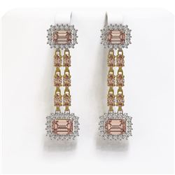 10.92 ctw Morganite & Diamond Earrings 14K Yellow Gold - REF-290F5M