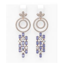 10.32 ctw Tanzanite & Diamond Earrings 18K Rose Gold - REF-525H5R