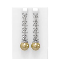 5.79 ctw Diamond & Pearl Earrings 18K White Gold - REF-607R3K