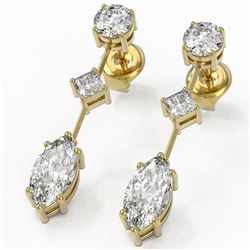 2.32 ctw Marquise Cut Diamond Designer Earrings 18K Yellow Gold - REF-312W8H