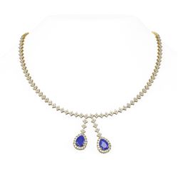 16.87 ctw Sapphire & Diamond Necklace 18K Yellow Gold - REF-905K5Y