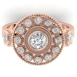 0.85 ctw VS/SI Diamond Art Deco 3 Stone Ring 14k Rose Gold - REF-107W3H