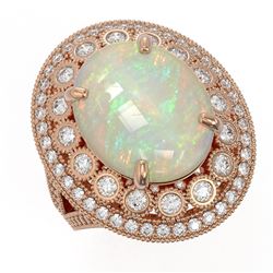 9.48 ctw Certified Opal & Diamond Victorian Ring 14K Rose Gold - REF-293A3N