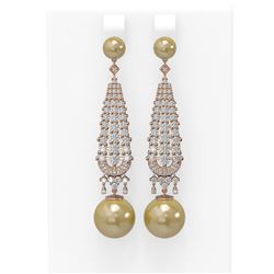 3.2 ctw Diamond & Pearl Earrings 18K Rose Gold - REF-267M5G
