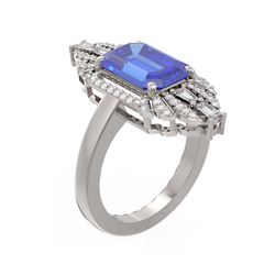 5.27 ctw Tanzanite & Diamond Ring 18K White Gold - REF-309H3R