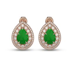 7.74 ctw Jade & Diamond Victorian Earrings 14K Rose Gold - REF-218K2Y