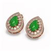 Image 2 : 7.74 ctw Jade & Diamond Victorian Earrings 14K Rose Gold - REF-218K2Y