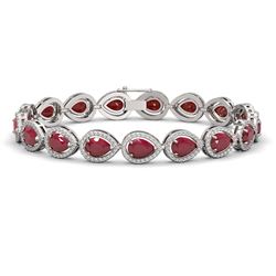 21.69 ctw Ruby & Diamond Micro Pave Halo Bracelet 10k White Gold - REF-336N4F