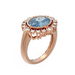 4.04 ctw Blue Topaz & Diamond Ring 18K Rose Gold - REF-154M5G