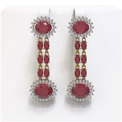 13.28 ctw Ruby & Diamond Earrings 14K Yellow Gold - REF-236X4A