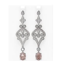 9.85 ctw Morganite & Diamond Earrings 18K White Gold - REF-690X9A