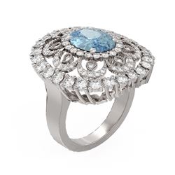 5.66 ctw Aquamarine & Diamond Ring 18K White Gold - REF-345W5H