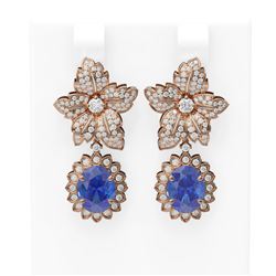 9.3 ctw Tanzanite & Diamond Earrings 18K Rose Gold - REF-436K4Y