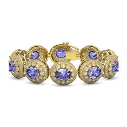 50.27 ctw Tanzanite & Diamond Victorian Bracelet 14K Yellow Gold - REF-1704F4M
