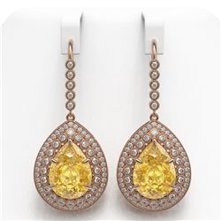 33.92 ctw Canary Citrine & Diamond Victorian Earrings 14K Rose Gold - REF-446H9R