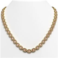 31.96 ctw Morganite & Diamond Micro Pave Halo Necklace 10k Yellow Gold - REF-672G8W