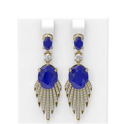 10.09 ctw Sapphire & Diamond Earrings 18K Yellow Gold - REF-343A6N