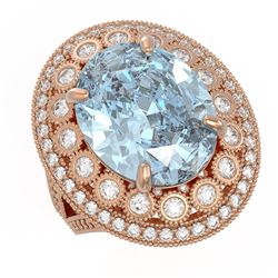 16.82 ctw Certified Sky Topaz & Diamond Victorian Ring 14K Rose Gold - REF-229X3A