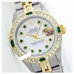 Rolex Men's Stainless Steel, QuickSet, Diam Dial & Diam/Emerald Bezel - REF-599H2W