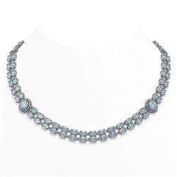 65.29 ctw Sky Topaz & Diamond Necklace 14K White Gold - REF-581R8K