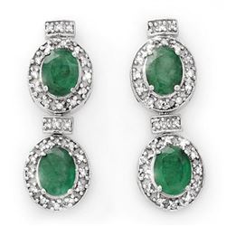 5.75 ctw Emerald & Diamond Earrings 14k White Gold - REF-136G4W