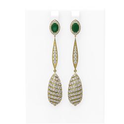 6.68 ctw Emerald & Diamond Earrings 18K Yellow Gold - REF-342R2K
