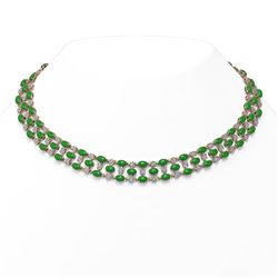 63.65 ctw Jade & Diamond Necklace 10K Rose Gold - REF-527M3G