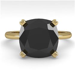 6.0 ctw Cushion Black Diamond Engagment Designer Ring 18k Yellow Gold - REF-133M8G