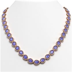 40.53 ctw Tanzanite & Diamond Micro Pave Halo Necklace 10k Rose Gold - REF-845A8N