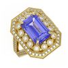 Image 1 : 5.86 ctw Certified Tanzanite & Diamond Victorian Ring 14K Yellow Gold - REF-345R5K