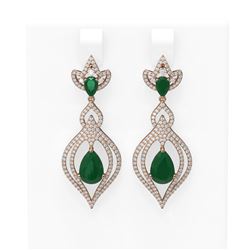 8.96 ctw Emerald & Diamond Earrings 18K Rose Gold - REF-336N4F