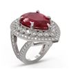 Image 2 : 16.29 ctw Certified Ruby & Diamond Victorian Ring 14K White Gold - REF-345Y5X