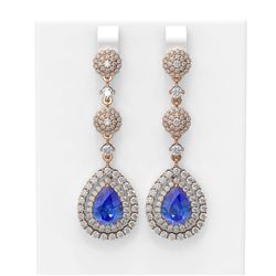 10.87 ctw Tanzanite & Diamond Earrings 18K Rose Gold - REF-618M2G