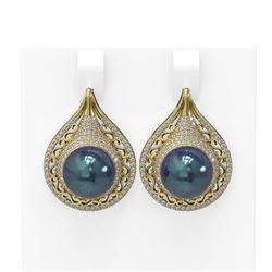 2 ctw Diamond & Pearl Earrings 18K Yellow Gold - REF-235X5A