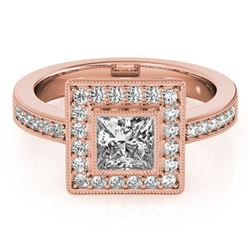 1.11 ctw Certified VS/SI Princess Diamond Halo Ring 18k Rose Gold - REF-156H8R