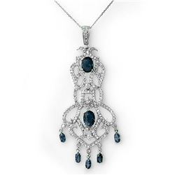 8.15 ctw Blue Sapphire & Diamond Necklace 14k White Gold - REF-260A2N