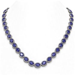 52.15 ctw Sapphire & Diamond Micro Pave Halo Necklace 10k White Gold - REF-763G6W