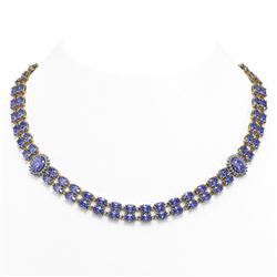 62.77 ctw Tanzanite & Diamond Necklace 14K Yellow Gold - REF-786Y8X