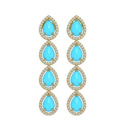 6.20 ctw Turquoise & Diamond Micro Pave Halo Earrings 10k Yellow Gold - REF-158N2F