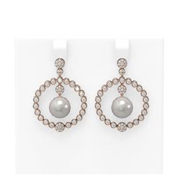 2 ctw Diamond & Pearl Earrings 18K Rose Gold - REF-188F2M