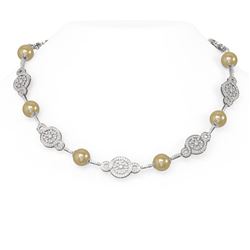 7 ctw Diamond & Pearl Necklace 18K White Gold - REF-784F2M