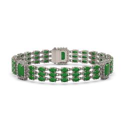 20.53 ctw Jade & Diamond Bracelet 14K White Gold - REF-294W5H