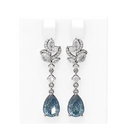 7.12 ctw Blue Topaz & Diamond Earrings 18K White Gold - REF-251G3W