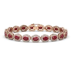 15.2 ctw Ruby & Diamond Micro Pave Halo Bracelet 10k Rose Gold - REF-300Y2X