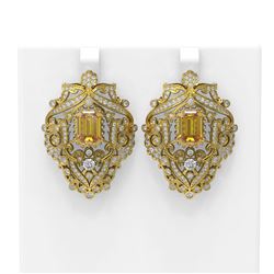 12.35 ctw Canary Citrine & Diamond Earrings 18K Yellow Gold - REF-408M4G