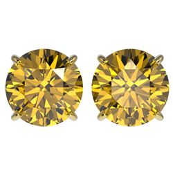4 ctw Certified Intense Yellow Diamond Stud Earrings 10k Yellow Gold - REF-724M3G