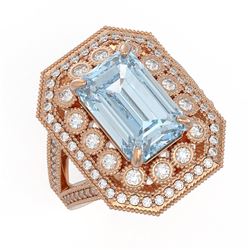 5.69 ctw Certified Aquamarine & Diamond Victorian Ring 14K Rose Gold - REF-170M9G