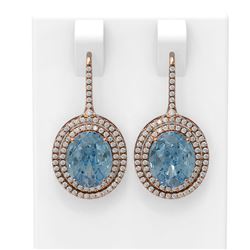 8.01 ctw Blue Topaz & Diamond Earrings 18K Rose Gold - REF-245F5M