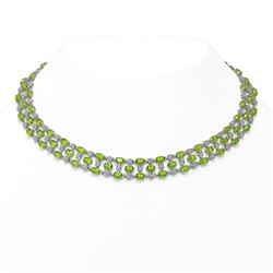 37.97 ctw Peridot & Diamond Necklace 10K White Gold - REF-427K3Y